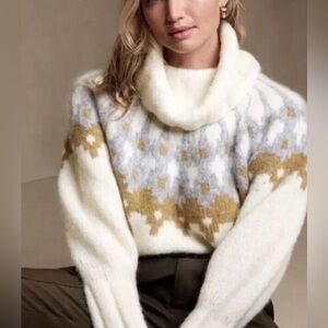 Banana Republic Cream and Gold Cowl Neck Sweater